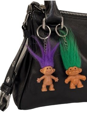 Vintage 90s Troll Doll Keychain Set – Y2K Bag Charm Mini Trolls💜💚